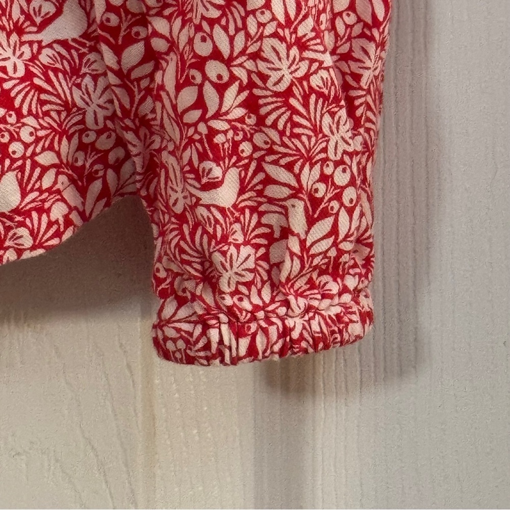 Mini Boden Girl Red Smocked Floral Ruffled Long Sleeve Top - Picture 4 of 9